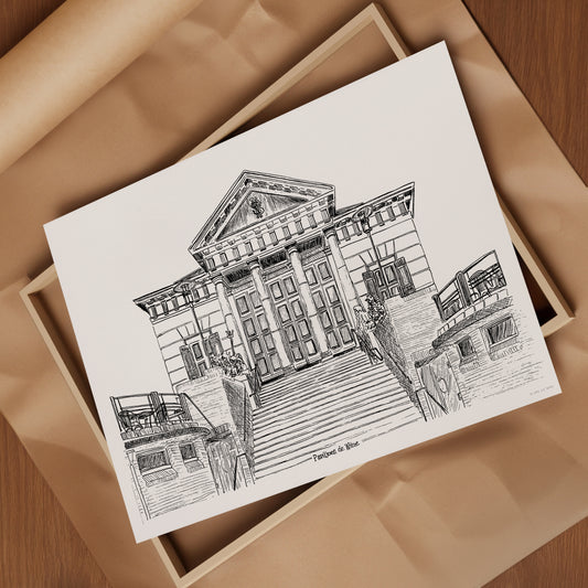 Ink drawing of Paviljoen De Witte in The Hague